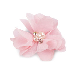 Flori textile cu perle și strasuri,5 cm - Roz deschis (10 Bucăți)