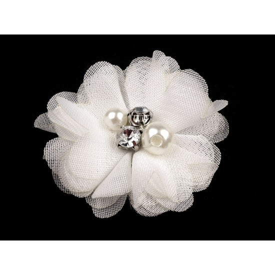 Flori textile cu perle și strasuri,5 cm - Galben vanilie (10 Bucăți) Flori textile cu perle și strasuri,5 cm - Galben vanilie (10 Bucăți)