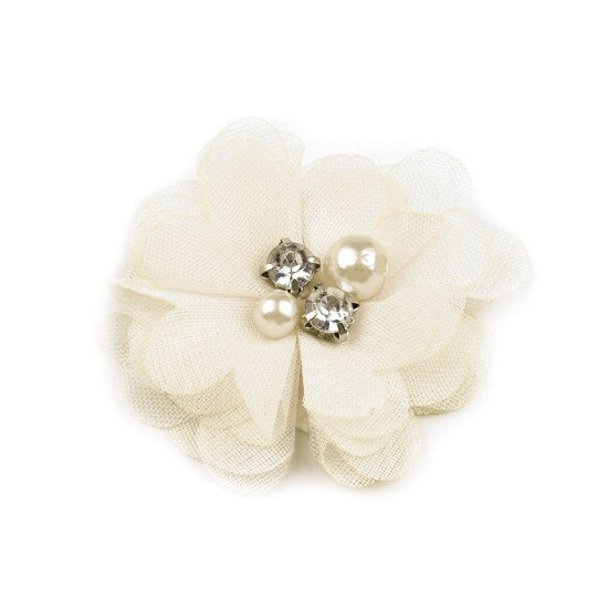 Flori textile cu perle și strasuri,5 cm - Galben vanilie (10 Bucăți) Flori textile cu perle și strasuri,5 cm - Galben vanilie (10 Bucăți)