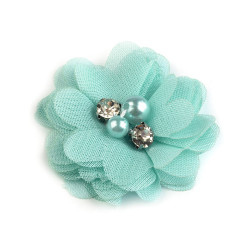 Flori textile cu perle și strasuri,5 cm - Verde mentă (10 Bucăți)