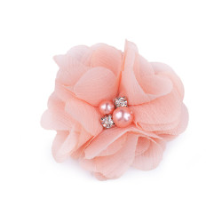 Flori textile cu perle și strasuri,5 cm - Roz somon închis (10 Bucăți)