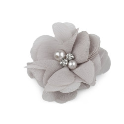 Flori textile cu perle și strasuri,5 cm - Gri deschis (10 Bucăți)