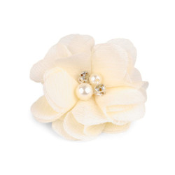 Flori textile cu perle și strasuri,5 cm - Galben vanilie (10 Bucăți)