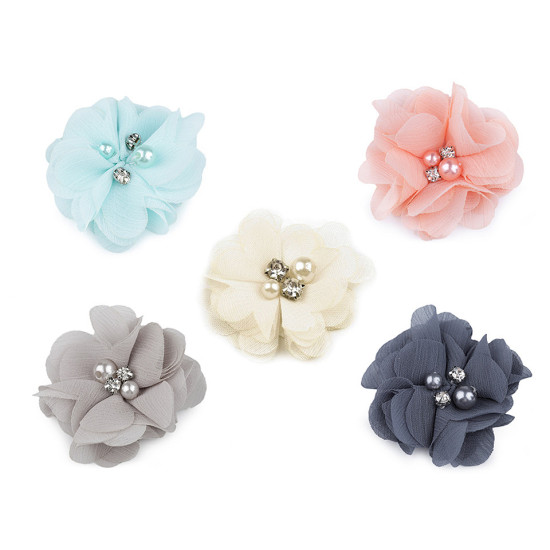 Flori textile cu perle și strasuri,5 cm - Galben vanilie (10 Bucăți) Flori textile cu perle și strasuri,5 cm - Galben vanilie (10 Bucăți)