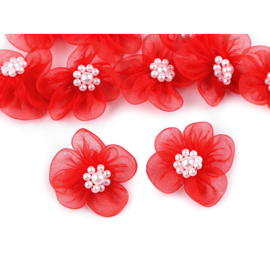 Flori din organza cu perle, ø3-3,5 cm - Mix aleatoriu de variante (50 Bucăți)