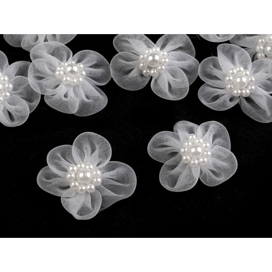 Flori din organza cu perle, ø3-3,5 cm - Mix aleatoriu de variante (50 Bucăți)