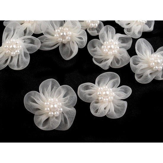 Flori din organza cu perle, ø3-3,5 cm - Mix aleatoriu de variante (50 Bucăți)