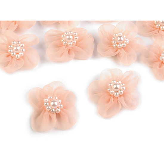 Flori din organza cu perle, ø3-3,5 cm - Mix aleatoriu de variante (50 Bucăți)