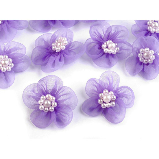 Flori din organza cu perle, ø3-3,5 cm - Mix aleatoriu de variante (50 Bucăți)