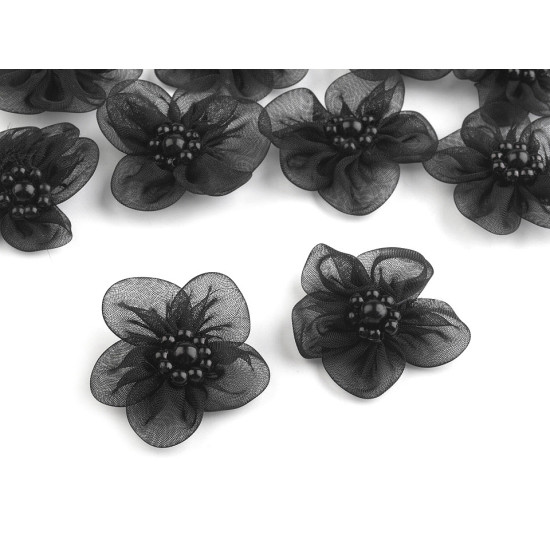 Flori din organza cu perle, ø3-3,5 cm - Mix aleatoriu de variante (50 Bucăți)