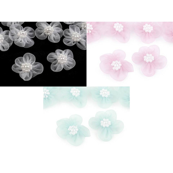Flori din organza cu perle, ø3-3,5 cm - Mix aleatoriu de variante (50 Bucăți)