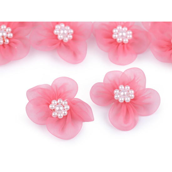 Flori din organza cu perle, ø3-3,5 cm - Mix aleatoriu de variante (50 Bucăți)