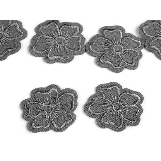 Aplicație termoadezivă brodată - floare - Negru (10 Bucăți) Aplicație termoadezivă brodată - floare - Negru (10 Bucăți)