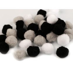 Pompoane mix culori, ø20 mm - Negru (1 Sac)