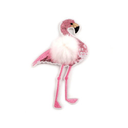 Aplicație termoadezivă - flamingo cu pompon - Alb (1 Bucată)