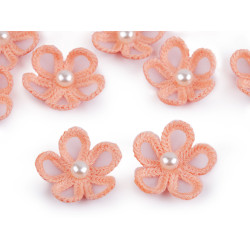 Flori din organza cu perlă, ø2,5 cm - Roz somon închis (10 Bucăți)