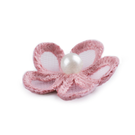 Flori din organza cu perlă, ø2,5 cm - Off white (120 Bucăți) Flori din organza cu perlă, ø2,5 cm - Off white (120 Bucăți)