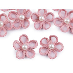 Flori din organza cu perlă, ø2,5 cm - Roz vintage (10 Bucăți)
