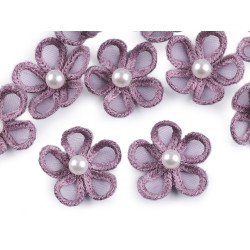 Flori din organza cu perlă, ø2,5 cm - Lila (10 Bucăți)