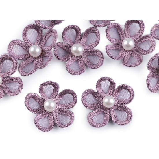 Flori din organza cu perlă, ø2,5 cm - Off white (120 Bucăți) Flori din organza cu perlă, ø2,5 cm - Off white (120 Bucăți)
