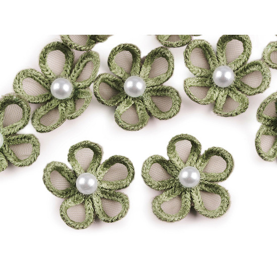 Flori din organza cu perlă, ø2,5 cm - Off white (120 Bucăți) Flori din organza cu perlă, ø2,5 cm - Off white (120 Bucăți)