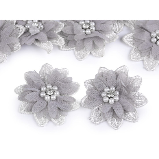 Flori textile cu mărgele, ø5 cm - Albastru deschis (10 Bucăți) Flori textile cu mărgele, ø5 cm - Albastru deschis (10 Bucăți)