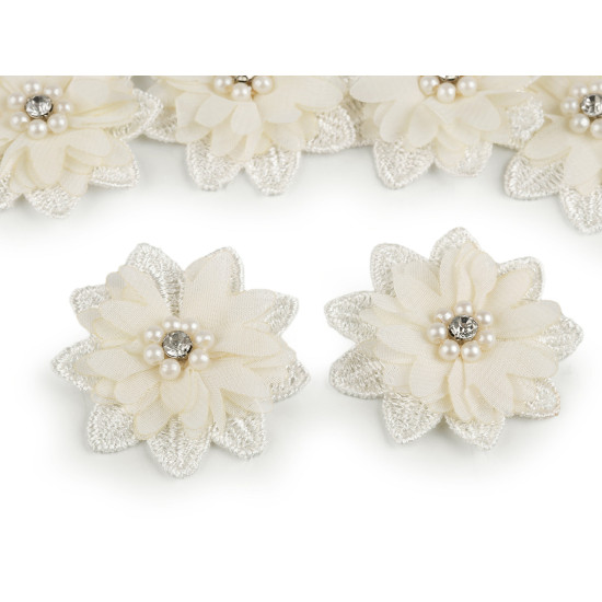 Flori textile cu mărgele, ø5 cm - Albastru deschis (10 Bucăți) Flori textile cu mărgele, ø5 cm - Albastru deschis (10 Bucăți)