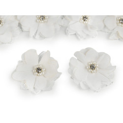 Flori textile cu mărgele, ø5 cm - Crem (10 Bucăți)