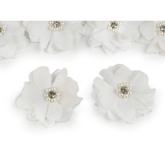 Flori textile cu mărgele, ø5 cm - Albastru deschis (10 Bucăți) Flori textile cu mărgele, ø5 cm - Albastru deschis (10 Bucăți)