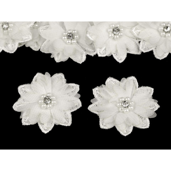 Flori textile cu mărgele, ø5 cm - Albastru deschis (10 Bucăți) Flori textile cu mărgele, ø5 cm - Albastru deschis (10 Bucăți)