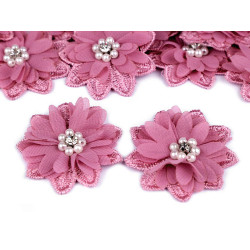 Flori textile cu mărgele, ø5 cm - Roz vintage (10 Bucăți)