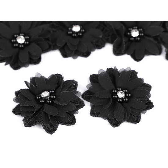 Flori textile cu mărgele, ø5 cm - Albastru deschis (10 Bucăți) Flori textile cu mărgele, ø5 cm - Albastru deschis (10 Bucăți)