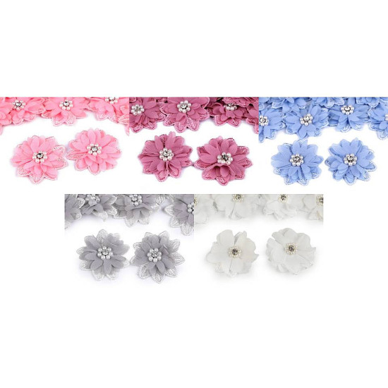 Flori textile cu mărgele, ø5 cm - Albastru deschis (10 Bucăți) Flori textile cu mărgele, ø5 cm - Albastru deschis (10 Bucăți)