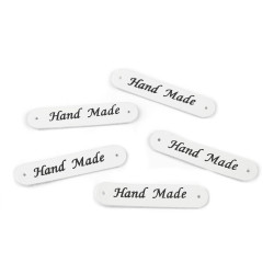 Aplicatie / eticheta din piele ecologică hand made 10x48 mm - Alb (200 Bucăți)