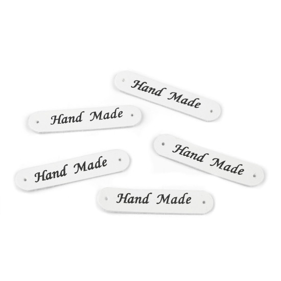 Aplicatie / eticheta din piele ecologică hand made 10x48 mm - Maro închis (200 Bucăți)