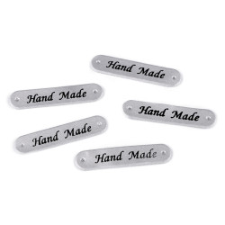 Aplicatie / eticheta din piele ecologică hand made 10x48 mm - Argintiu (200 Bucăți)