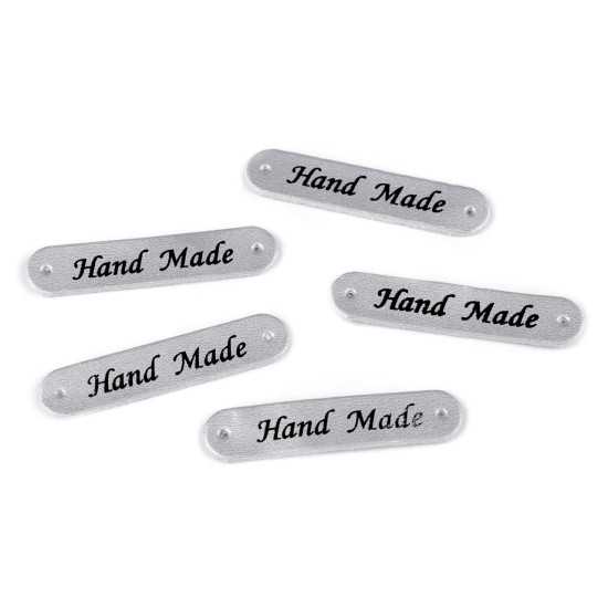 Aplicatie / eticheta din piele ecologică hand made 10x48 mm - Maro închis (200 Bucăți)