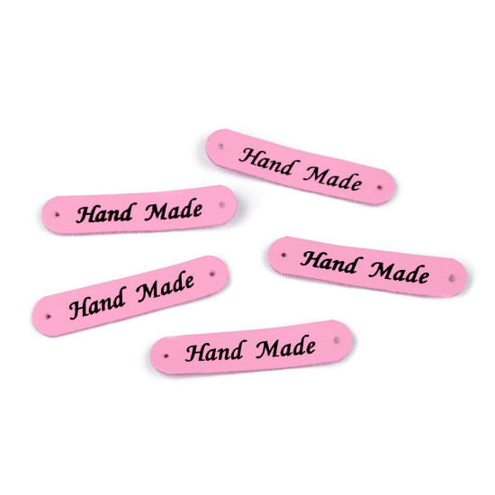 Aplicatie / eticheta din piele ecologică hand made 10x48 mm - Maro închis (200 Bucăți)