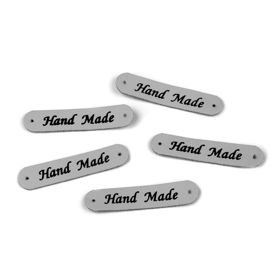 Aplicatie / eticheta din piele ecologică hand made 10x48 mm - Maro închis (200 Bucăți)