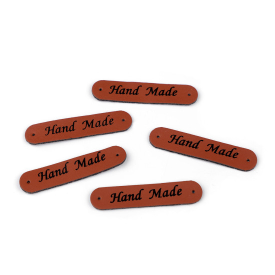 Aplicatie / eticheta din piele ecologică hand made 10x48 mm - Maro închis (200 Bucăți)