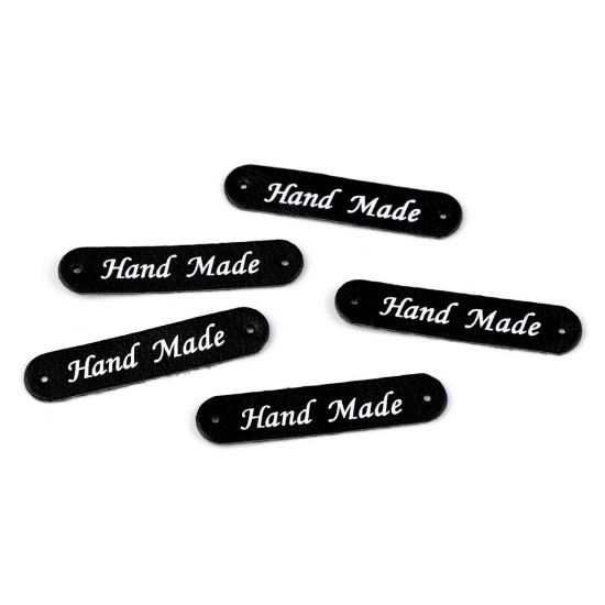 Aplicatie / eticheta din piele ecologică hand made 10x48 mm - Maro închis (200 Bucăți)