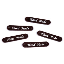 Aplicatie / eticheta din piele ecologică hand made 10x48 mm - Maro închis (200 Bucăți)