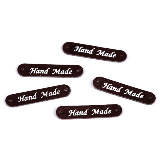 Aplicatie / eticheta din piele ecologică hand made 10x48 mm - Maro închis (200 Bucăți)