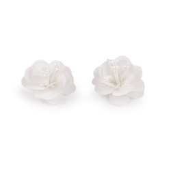 Floare cu paiete și mărgele ø3,8 cm - Alb (10 Bucăți)