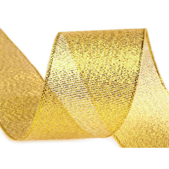 Panglică cu lurex, lățime 38 mm - Auriu (1 Metru)