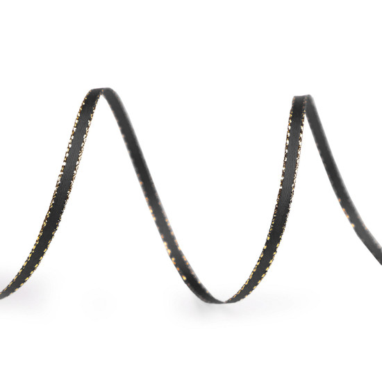 Panglică dublu satinată cu lurex, lățime 3 mm - Negru (20 Metri) Panglică dublu satinată cu lurex, lățime 3 mm - Negru (20 Metri)