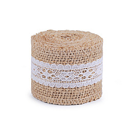 Panglică din iută cu dantelă, lățime 50 mm, 60 mm - Ecru natural (1 Bucată)