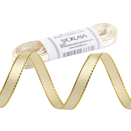 Panglică satinată cu lurex, rolă 6mm/5m - Crem foarte deschis (5 Metri)