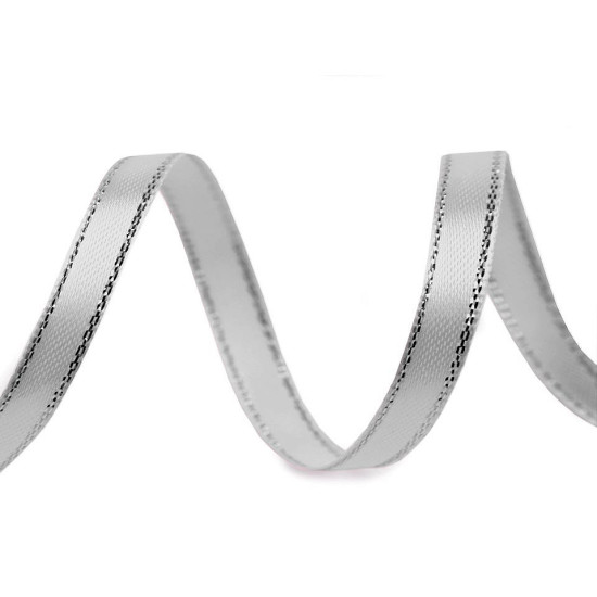 Panglică satinată cu lurex, rolă 6mm/5m - Crem foarte deschis (5 Metri)