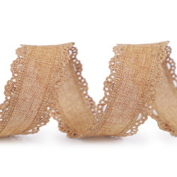 Panglică imitație iută cu margini dantelate, lățime 25 mm - Maro natural (18 Metri)